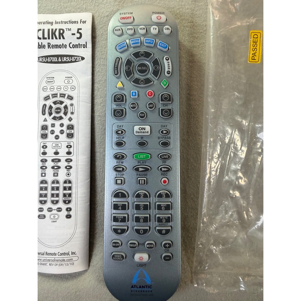 Atlantic Broadband CLIKR-5 UR5U-8700L-AB Cable Remote Control Manual - Picture 2 of 9